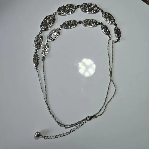 Silver Tone Layered Filigree Chain Necklace 20-23" - Picture 11 of 14